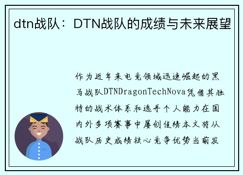 dtn战队：DTN战队的成绩与未来展望