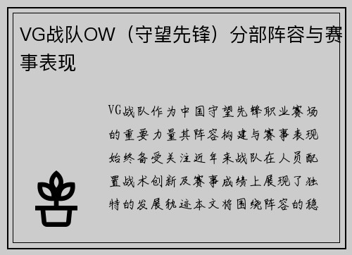 VG战队OW（守望先锋）分部阵容与赛事表现