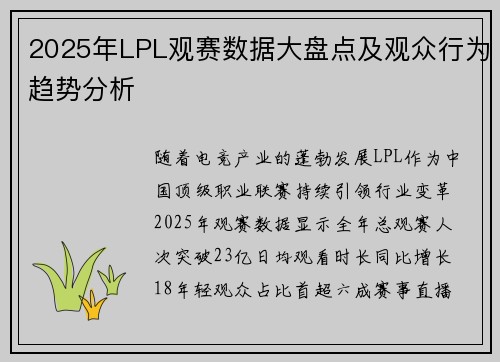 2025年LPL观赛数据大盘点及观众行为趋势分析